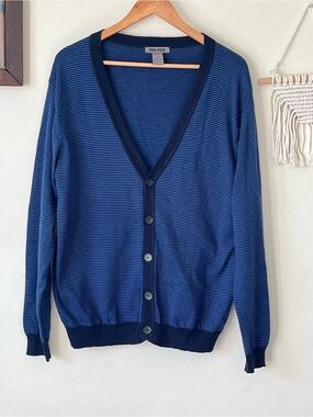 Spring + Mercer Navy & Royal Blue Striped Cardigan- Large PTP 23 inch